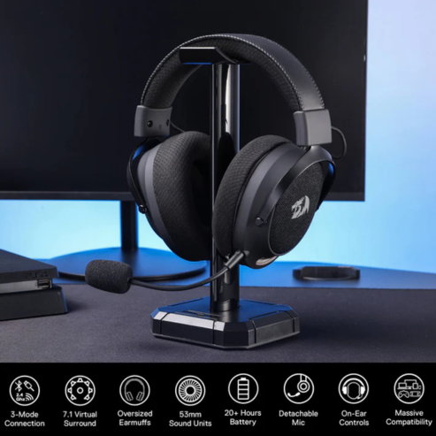 Redragon H858 casque de jeu, tri-mode 2.4GHz / Bluetooth / filaire, coloris gris