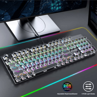 Clavier mécanique rétro punk, 104 touches, interrupteurs bleus/noirs/marrons, rétroéclairage RGB, USB filaire, pour PC et ordinateur portable