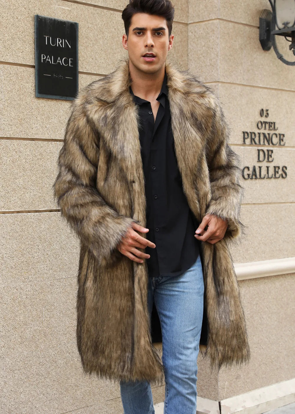 Autumn Winter New Fashionable Suit Collar Men Jacket Synthetic Fur Imitation Fox Fur Thick Medium Long Coat