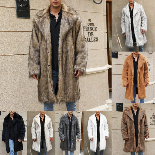 Autumn Winter New Fashionable Suit Collar Men Jacket Synthetic Fur Imitation Fox Fur Thick Medium Long Coat