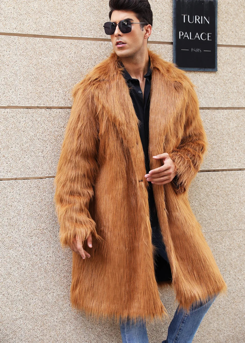 Autumn Winter New Fashionable Suit Collar Men Jacket Synthetic Fur Imitation Fox Fur Thick Medium Long Coat