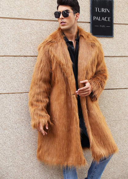 Autumn Winter New Fashionable Suit Collar Men Jacket Synthetic Fur Imitation Fox Fur Thick Medium Long Coat