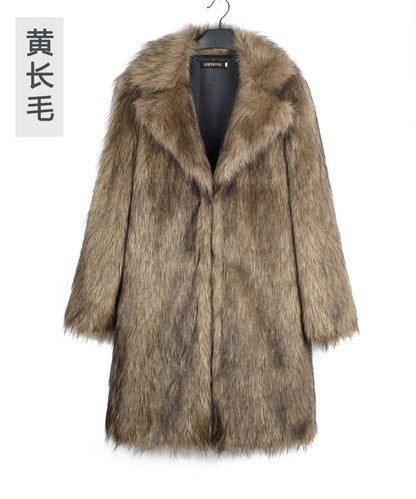 Autumn Winter New Fashionable Suit Collar Men Jacket Synthetic Fur Imitation Fox Fur Thick Medium Long Coat