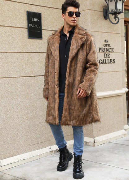 Autumn Winter New Fashionable Suit Collar Men Jacket Synthetic Fur Imitation Fox Fur Thick Medium Long Coat