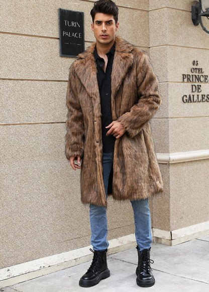 Autumn Winter New Fashionable Suit Collar Men Jacket Synthetic Fur Imitation Fox Fur Thick Medium Long Coat