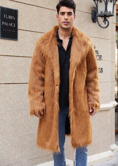 Autumn Winter New Fashionable Suit Collar Men Jacket Synthetic Fur Imitation Fox Fur Thick Medium Long Coat