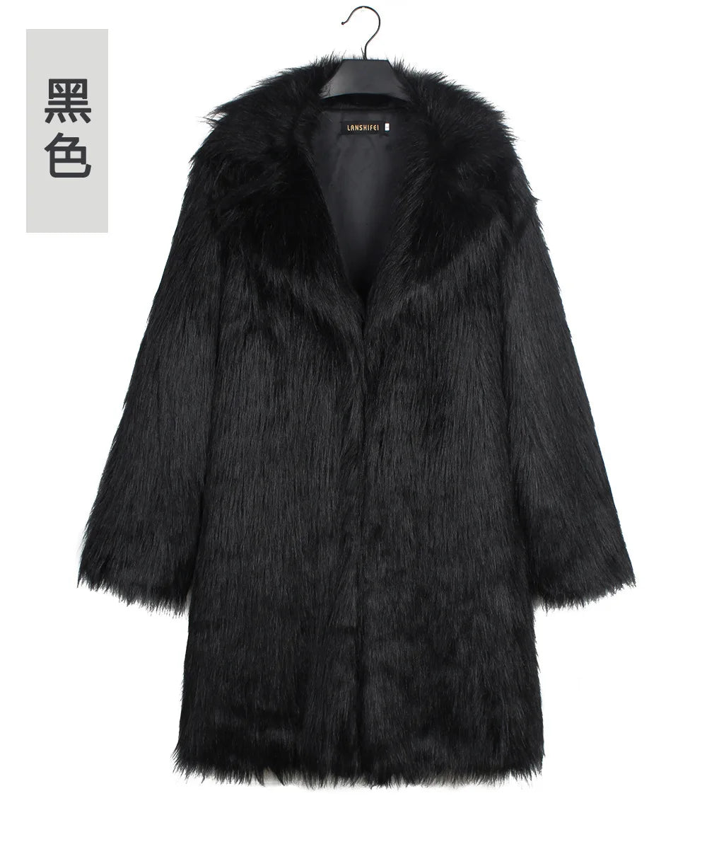 Autumn Winter New Fashionable Suit Collar Men Jacket Synthetic Fur Imitation Fox Fur Thick Medium Long Coat
