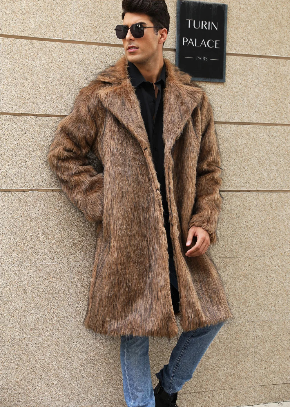 Autumn Winter New Fashionable Suit Collar Men Jacket Synthetic Fur Imitation Fox Fur Thick Medium Long Coat