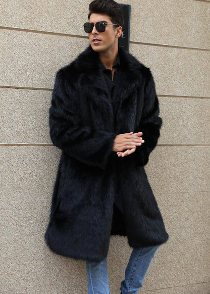 Autumn Winter New Fashionable Suit Collar Men Jacket Synthetic Fur Imitation Fox Fur Thick Medium Long Coat