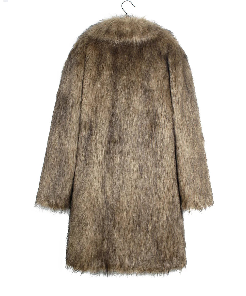 Autumn Winter New Fashionable Suit Collar Men Jacket Synthetic Fur Imitation Fox Fur Thick Medium Long Coat