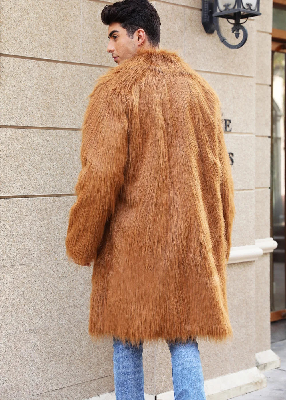 Autumn Winter New Fashionable Suit Collar Men Jacket Synthetic Fur Imitation Fox Fur Thick Medium Long Coat