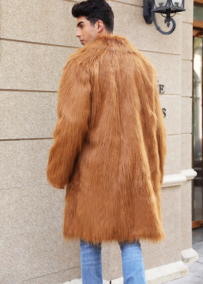 Autumn Winter New Fashionable Suit Collar Men Jacket Synthetic Fur Imitation Fox Fur Thick Medium Long Coat