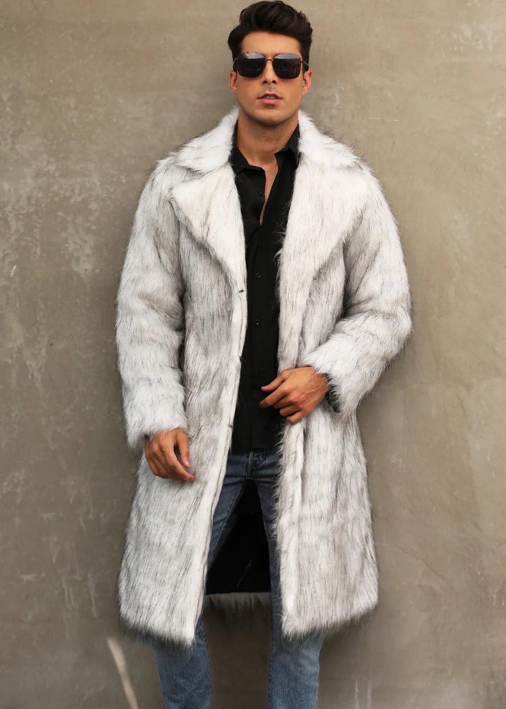 Autumn Winter New Fashionable Suit Collar Men Jacket Synthetic Fur Imitation Fox Fur Thick Medium Long Coat
