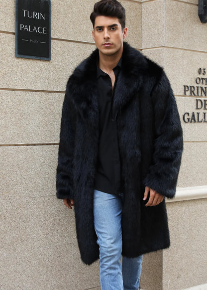 Autumn Winter New Fashionable Suit Collar Men Jacket Synthetic Fur Imitation Fox Fur Thick Medium Long Coat