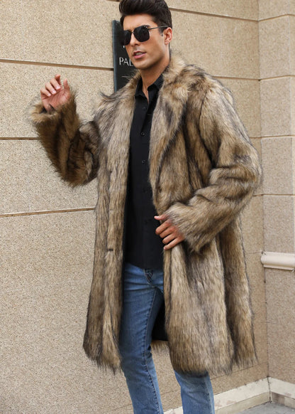 Autumn Winter New Fashionable Suit Collar Men Jacket Synthetic Fur Imitation Fox Fur Thick Medium Long Coat