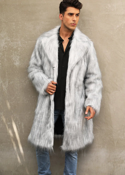Autumn Winter New Fashionable Suit Collar Men Jacket Synthetic Fur Imitation Fox Fur Thick Medium Long Coat