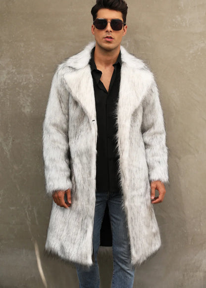 Autumn Winter New Fashionable Suit Collar Men Jacket Synthetic Fur Imitation Fox Fur Thick Medium Long Coat