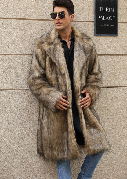 Autumn Winter New Fashionable Suit Collar Men Jacket Synthetic Fur Imitation Fox Fur Thick Medium Long Coat