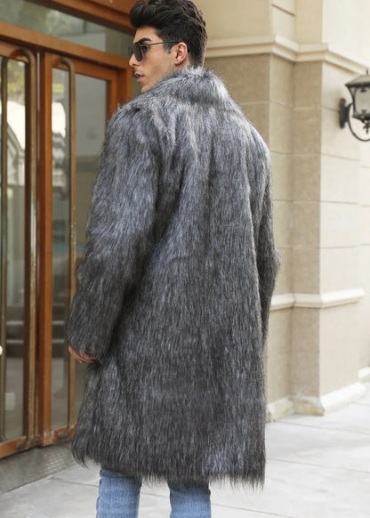 Autumn Winter New Fashionable Suit Collar Men Jacket Synthetic Fur Imitation Fox Fur Thick Medium Long Coat