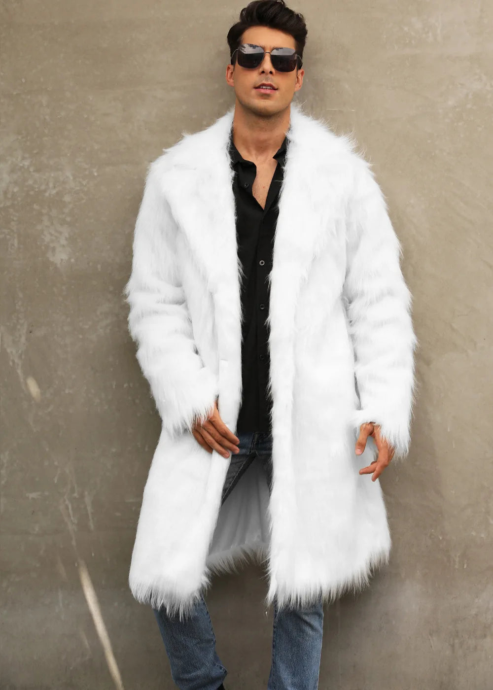 Autumn Winter New Fashionable Suit Collar Men Jacket Synthetic Fur Imitation Fox Fur Thick Medium Long Coat
