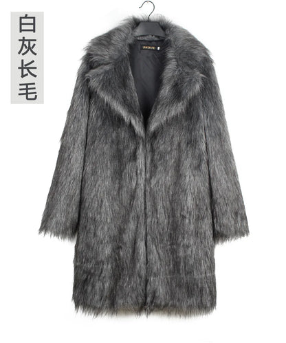 Autumn Winter New Fashionable Suit Collar Men Jacket Synthetic Fur Imitation Fox Fur Thick Medium Long Coat
