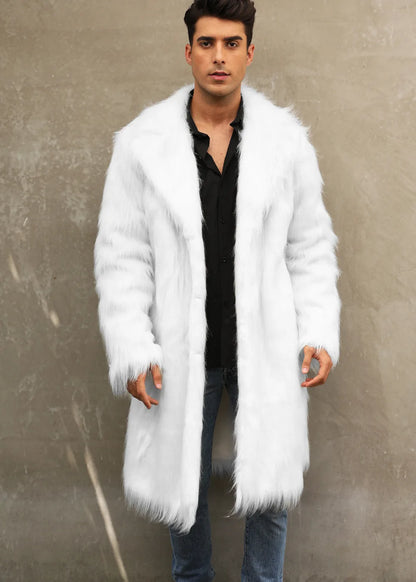 Autumn Winter New Fashionable Suit Collar Men Jacket Synthetic Fur Imitation Fox Fur Thick Medium Long Coat