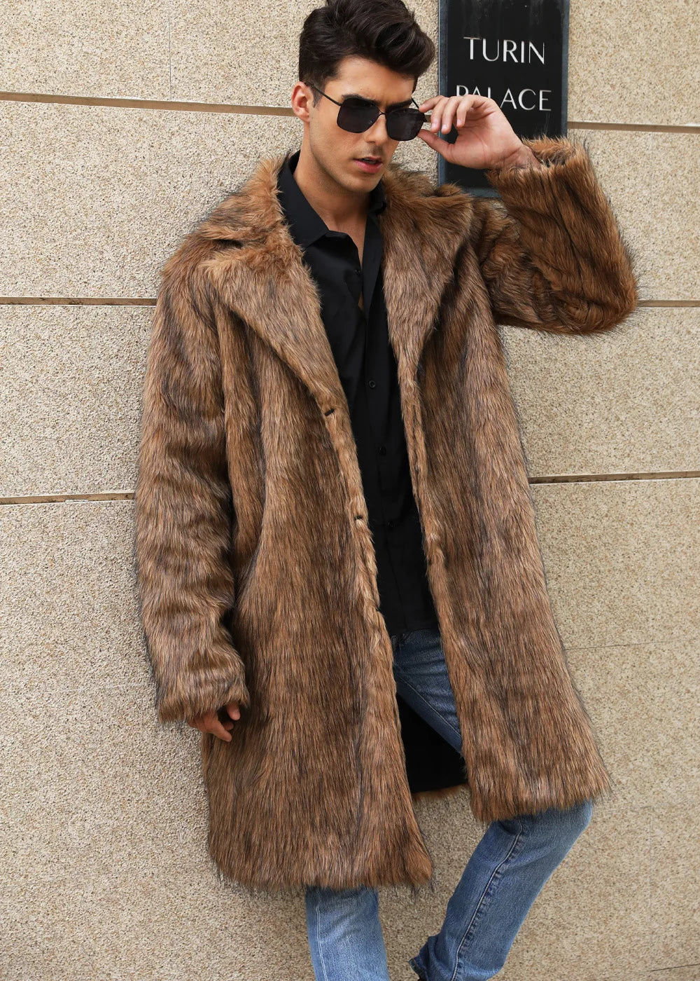 Autumn Winter New Fashionable Suit Collar Men Jacket Synthetic Fur Imitation Fox Fur Thick Medium Long Coat