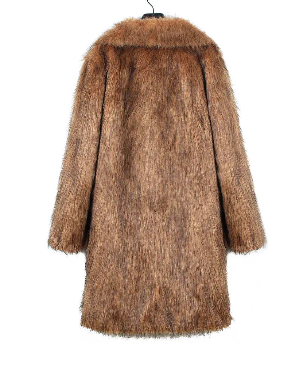 Autumn Winter New Fashionable Suit Collar Men Jacket Synthetic Fur Imitation Fox Fur Thick Medium Long Coat