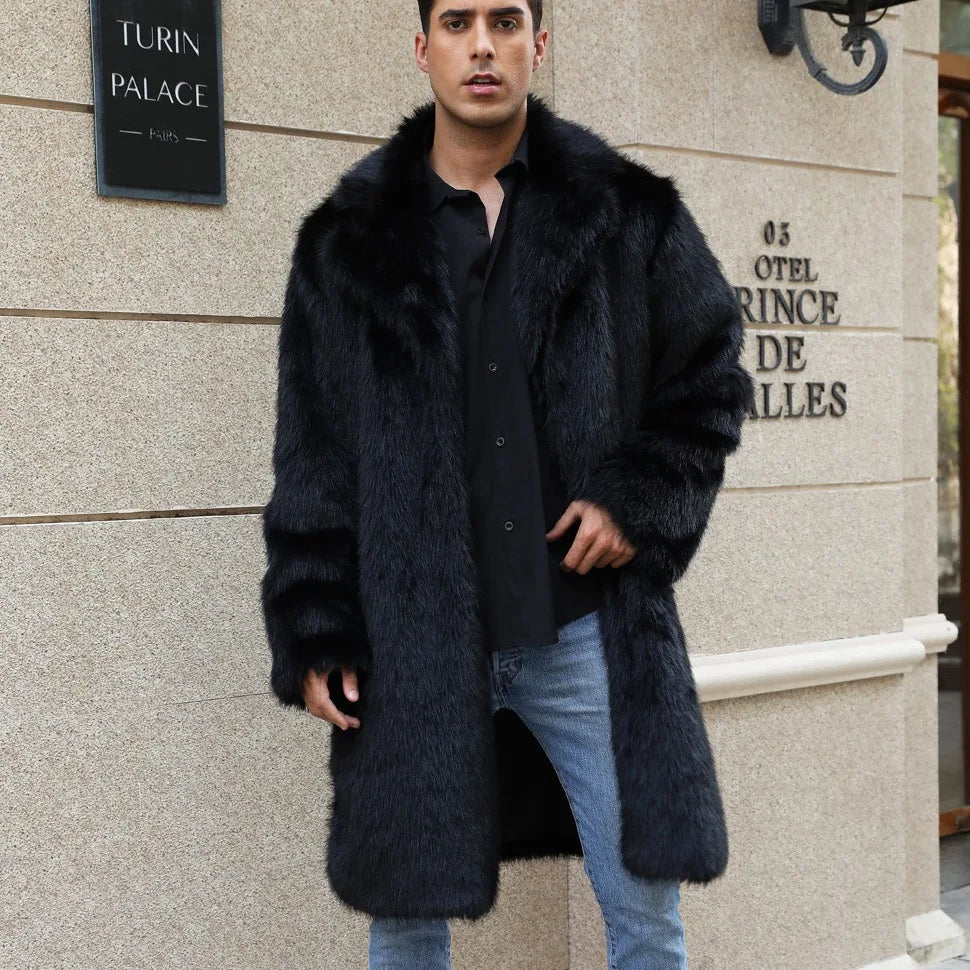 Autumn Winter New Fashionable Suit Collar Men Jacket Synthetic Fur Imitation Fox Fur Thick Medium Long Coat