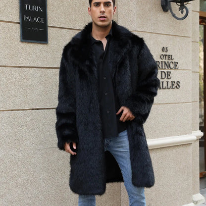 Autumn Winter New Fashionable Suit Collar Men Jacket Synthetic Fur Imitation Fox Fur Thick Medium Long Coat