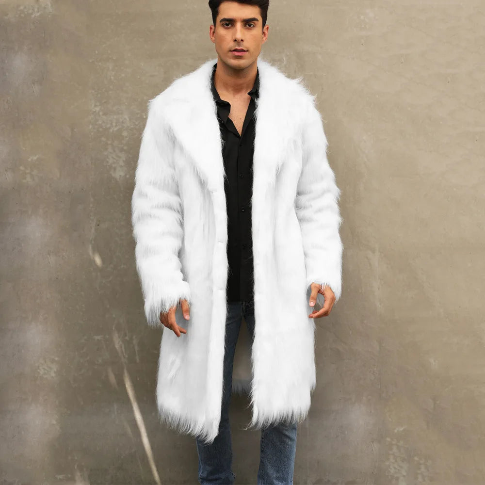Autumn Winter New Fashionable Suit Collar Men Jacket Synthetic Fur Imitation Fox Fur Thick Medium Long Coat
