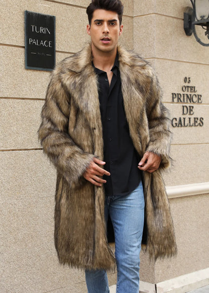 Autumn Winter New Fashionable Suit Collar Men Jacket Synthetic Fur Imitation Fox Fur Thick Medium Long Coat