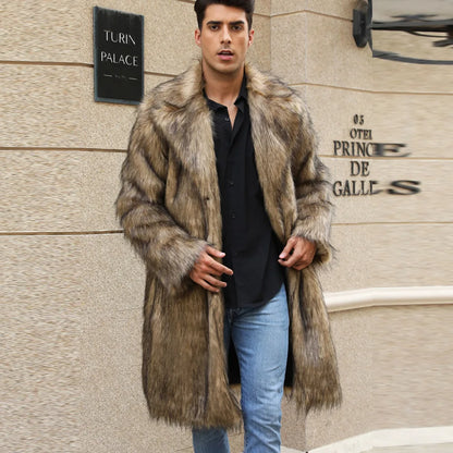 Autumn Winter New Fashionable Suit Collar Men Jacket Synthetic Fur Imitation Fox Fur Thick Medium Long Coat