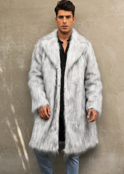 Autumn Winter New Fashionable Suit Collar Men Jacket Synthetic Fur Imitation Fox Fur Thick Medium Long Coat
