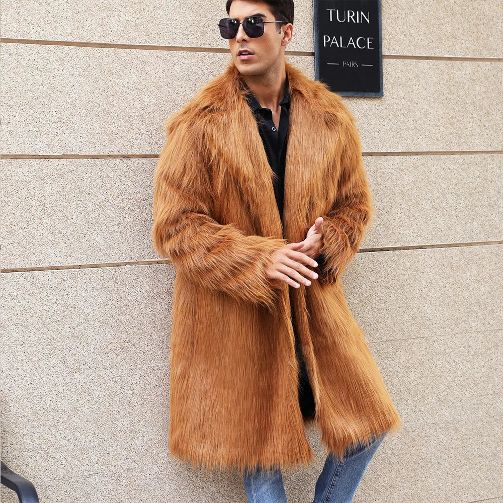 Autumn Winter New Fashionable Suit Collar Men Jacket Synthetic Fur Imitation Fox Fur Thick Medium Long Coat