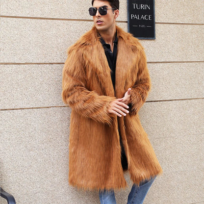 Autumn Winter New Fashionable Suit Collar Men Jacket Synthetic Fur Imitation Fox Fur Thick Medium Long Coat