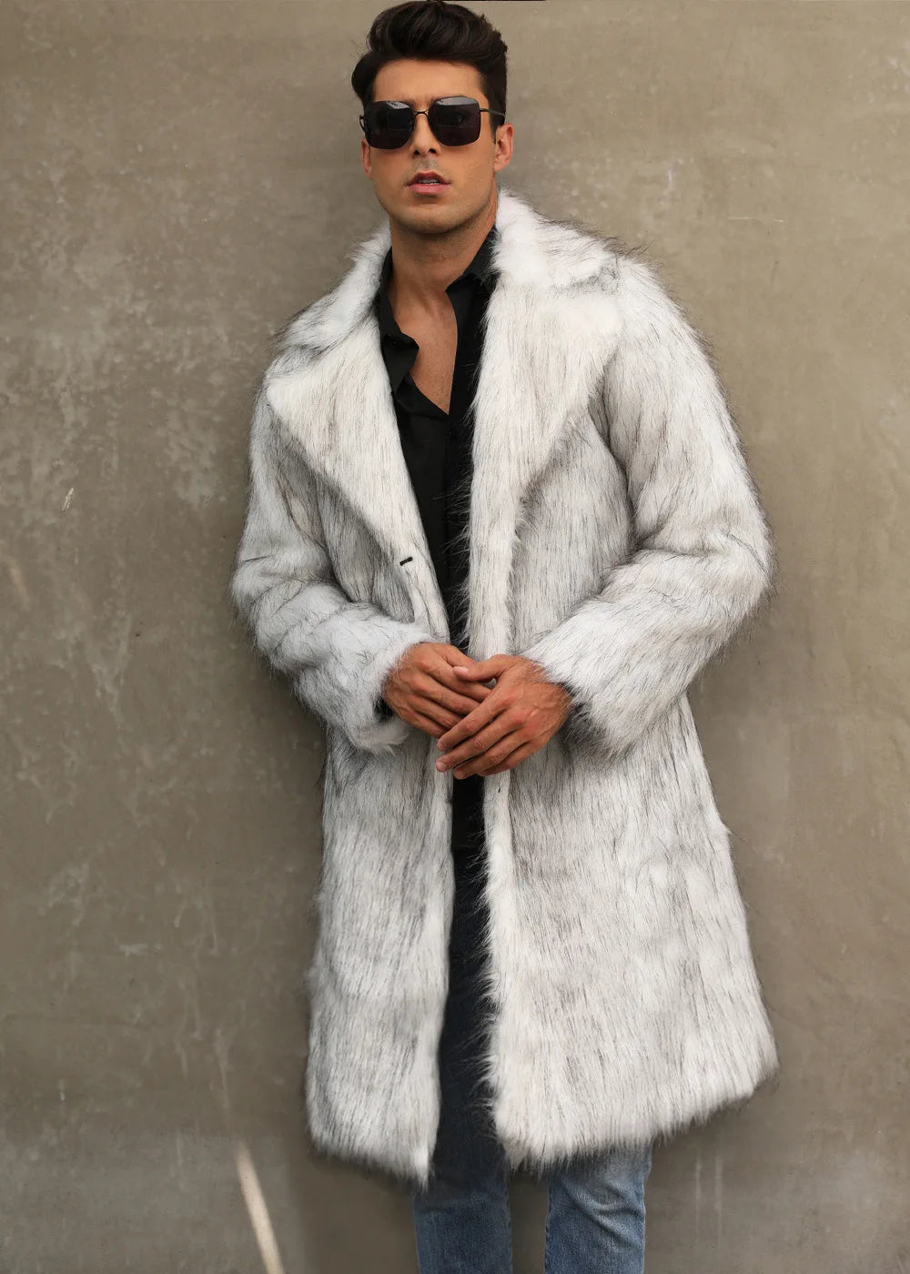 Autumn Winter New Fashionable Suit Collar Men Jacket Synthetic Fur Imitation Fox Fur Thick Medium Long Coat
