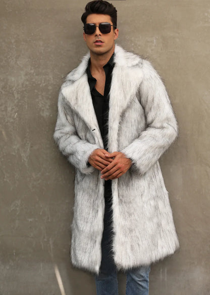 Autumn Winter New Fashionable Suit Collar Men Jacket Synthetic Fur Imitation Fox Fur Thick Medium Long Coat