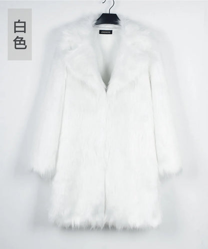 Autumn Winter New Fashionable Suit Collar Men Jacket Synthetic Fur Imitation Fox Fur Thick Medium Long Coat