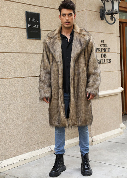 Autumn Winter New Fashionable Suit Collar Men Jacket Synthetic Fur Imitation Fox Fur Thick Medium Long Coat