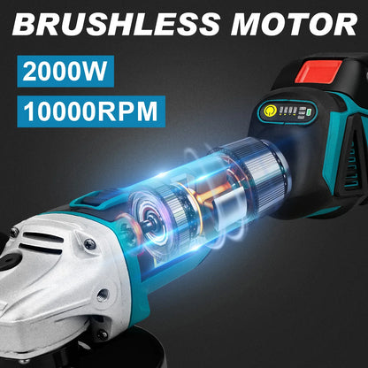 125mm Brushless Electric Angle Grinder Grinding Polishing Tool Cutting Machine Woodworking Power Tool for Makita 18V Battery Pin