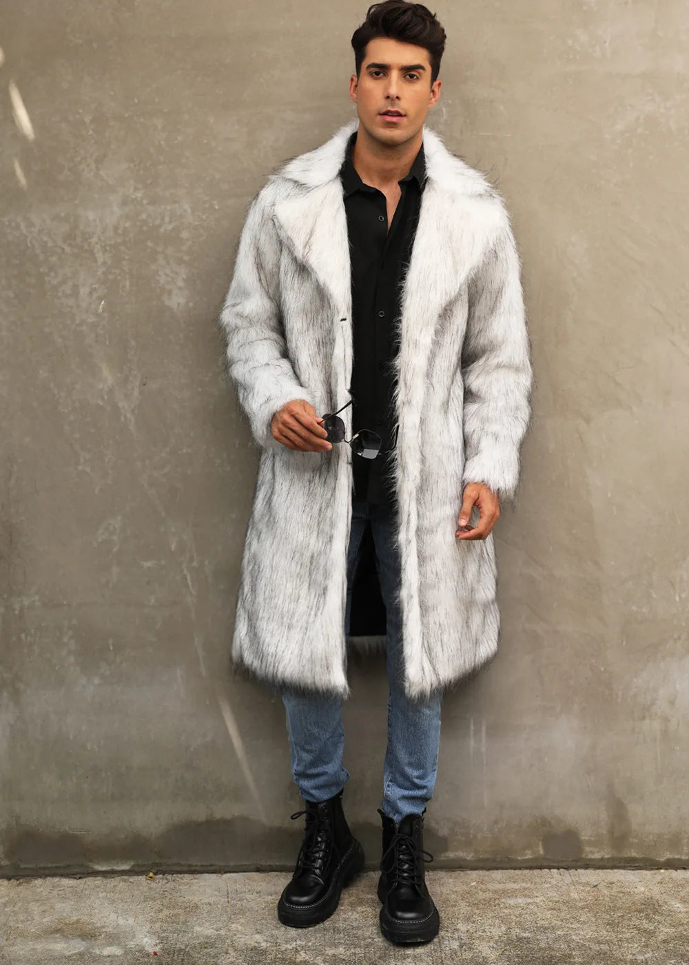 Autumn Winter New Fashionable Suit Collar Men Jacket Synthetic Fur Imitation Fox Fur Thick Medium Long Coat