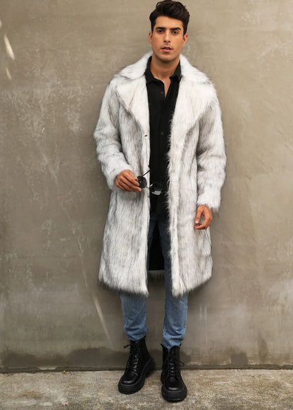 Autumn Winter New Fashionable Suit Collar Men Jacket Synthetic Fur Imitation Fox Fur Thick Medium Long Coat