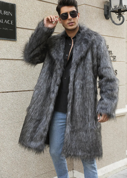 Autumn Winter New Fashionable Suit Collar Men Jacket Synthetic Fur Imitation Fox Fur Thick Medium Long Coat