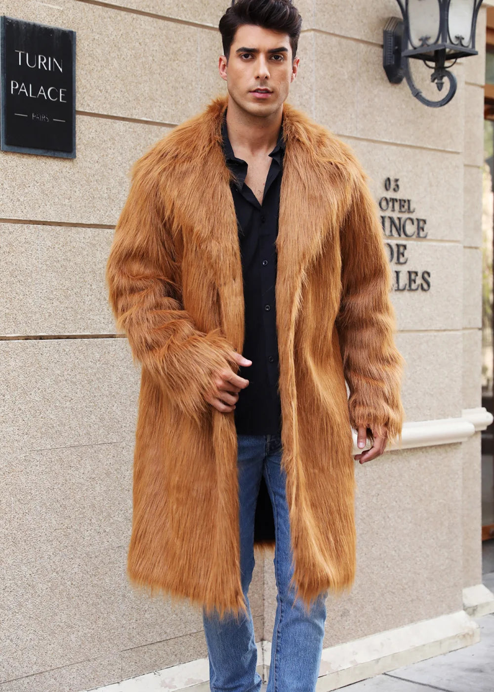 Autumn Winter New Fashionable Suit Collar Men Jacket Synthetic Fur Imitation Fox Fur Thick Medium Long Coat