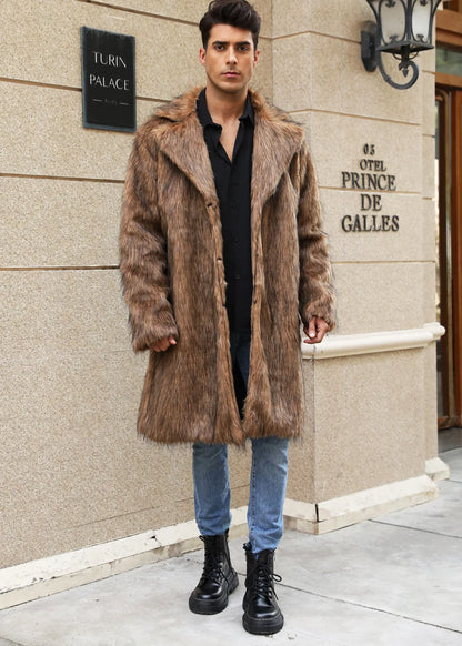Autumn Winter New Fashionable Suit Collar Men Jacket Synthetic Fur Imitation Fox Fur Thick Medium Long Coat