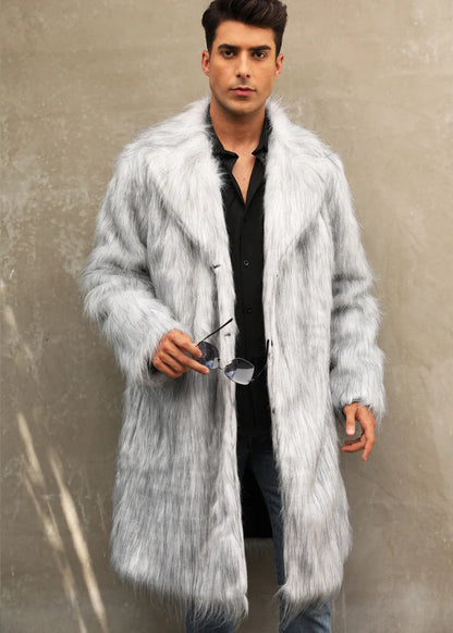 Autumn Winter New Fashionable Suit Collar Men Jacket Synthetic Fur Imitation Fox Fur Thick Medium Long Coat
